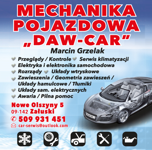 Mechanika Pojazdowa "DAW-CAR" Marcin Grzelak Załuski Przeglądy / Serwis Klimatyzacji / Elektryka