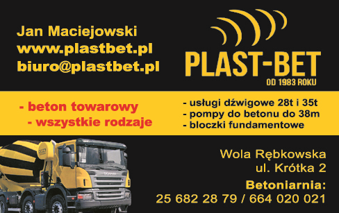 PPUH PLAST-BET Jan Maciejowski Wola Rębkowska Beton Towarowy / Usługi Dźwigowe / Pompy do Betonu