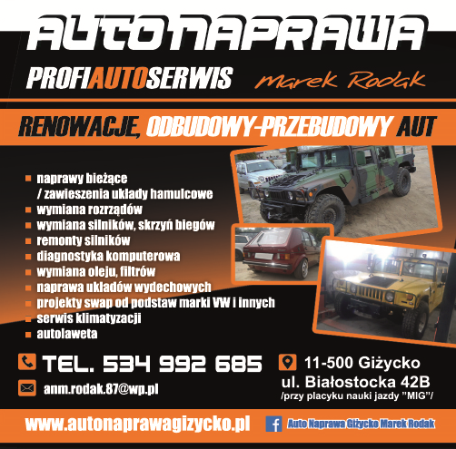 AUTO NAPRAWA Marek Rodak Giżycko Naprawy Bieżące / Renowacje / Odbudowy-Przebudowy Aut / Autolaweta