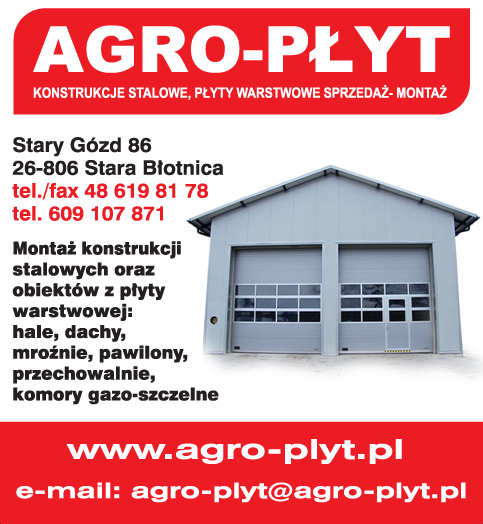 AGRO-PŁYT KONSTRUKCJE STALOWE, PŁYTY WARSTWOWE SPRZEDAŻ- MONTAŻ Stara Błotnica