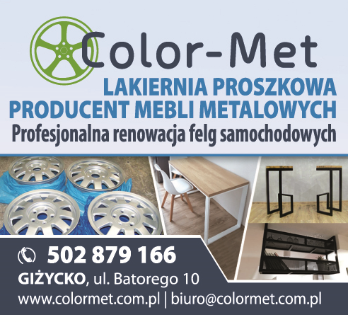 ZAKŁAD METALOWY COLOR-MET Giżycko Lakiernia Proszkowa / Producent Mebli Metalowych / Renowacja Felg