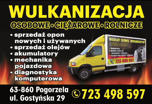 WULKANIZACJA AGRO-BASZ Pogorzela Sprzedaż Opon Nowych i Używanych/ Mechanika Pojazdowa/ Akumulatory
