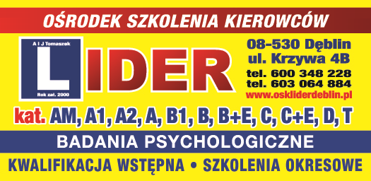 OSK LIDER A. i J. Tomaszek Dęblin Ośrodek Szkolenia Kierowców / Badania Psychologiczne