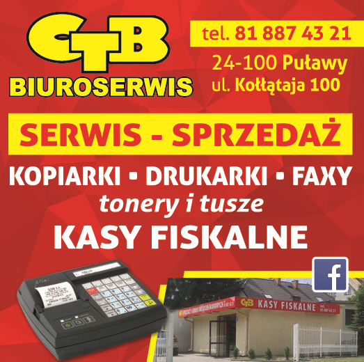 CTB BIUROSERWIS Puławy Serwis-Sprzedaż / Kopiarki / Drukarki / Faxy / Tonery i Tusze / Kasy Fiskalne