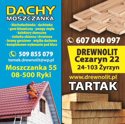 DREWNOLIT ŻYRZYN | DACHY MOSZCZANKA Tartak / Blachodachówka / Stolarka Okienna i Drzwiowa
