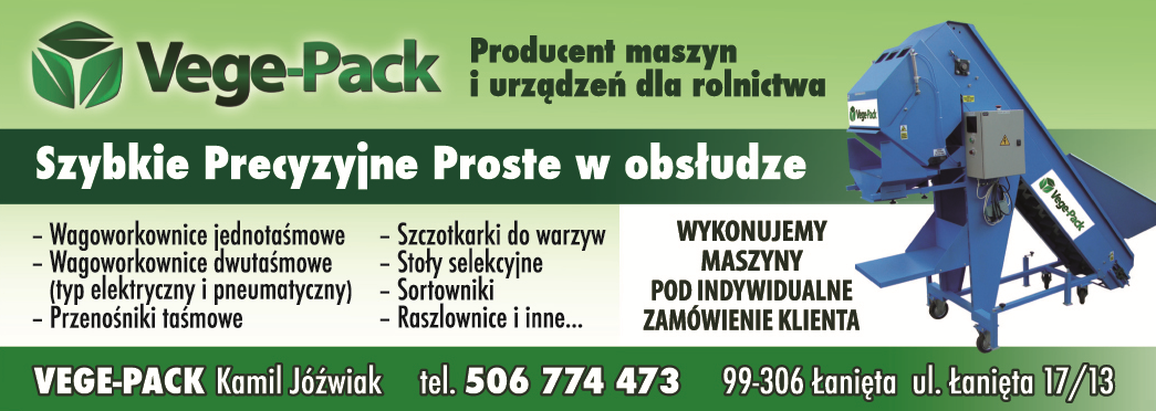 VEGE-PACK Kamil Jóźwiak Łanięta Wagoworkownice / Przenośniki Taśmowe / Szczotkarki / Sortowniki