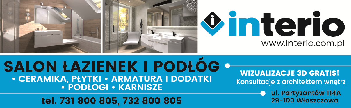 INTERIO Salon Łazienek i Podłóg Włoszczowa Ceramika / Płytki / Armatura i Dodatki / Wizualizacje 3D