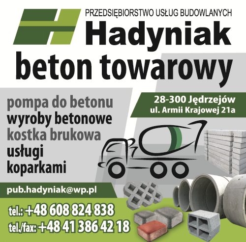 P.U.B. HADYNIAK Jędrzejów Beton Towarowy/ Pompa Do Betonu/ Wyroby Betonowe/ Kostka Brukowa/ Usługi