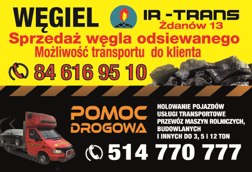 IR-TRANS Żdanów Sprzedaż Węgla Odsiewanego / Transport / Pomoc Drogowa / Przewóz Maszyn