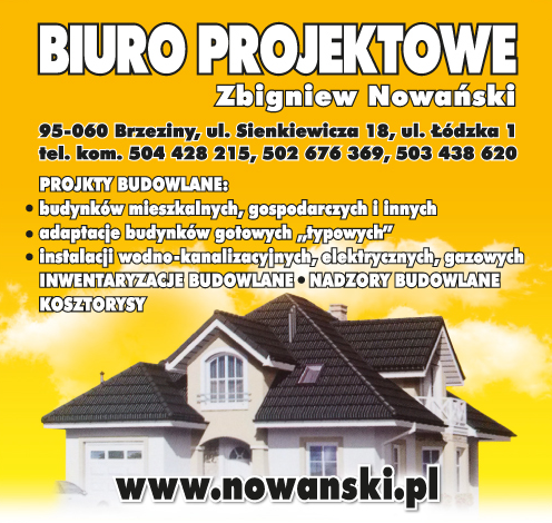 BIURO PROJEKTOWE Zbigniew Nowański Brzeziny Projekty / Inwentaryzacje / Nadzory / Kosztorysy