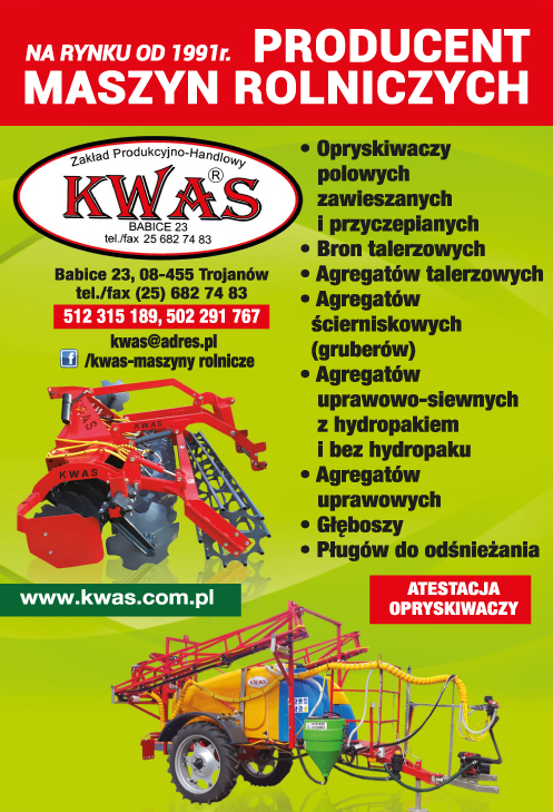 Zakład Produkcyjno-Handlowy KWAS ® Babice Producent Maszyn Rolniczych/ Opryskiwaczy/ Bron/ Agregatów