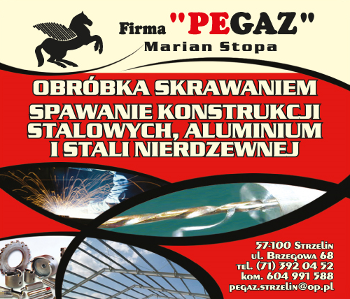 Firma "PEGAZ" Marian Stopa Strzelin Obróbka Skrawaniem / Spawanie Konstrukcji Stalowych, Aluminium