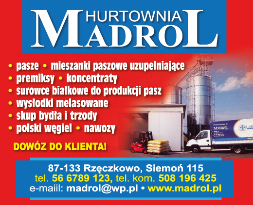 HURTOWNIA MADROL Siemoń- pasze, premiksy, koncentraty, mieszanki paszowe, skup bydła i trzody...