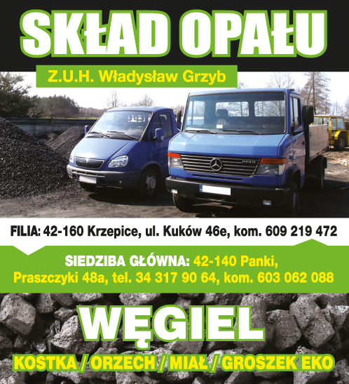 Z.U.H. Władysław Grzyb Praszczyki Skład Opału / Węgiel / Kostka / Orzech / Miał / Groszek Eko