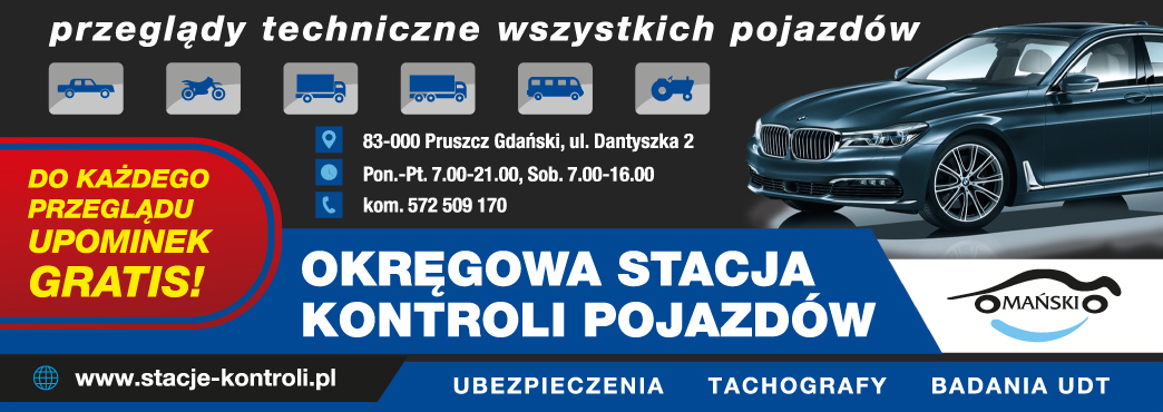 MAŃSKI Okręgowa Stacja Kontroli Pojazdów Pruszcz Gdański Ubezpieczenia / Tachografy / Badania UDT