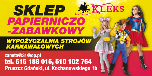 KLEKS Pruszcz Gdański Sklep Papierniczo-Zabawkowy / Wypożyczalnia Strojów Karnawałowych