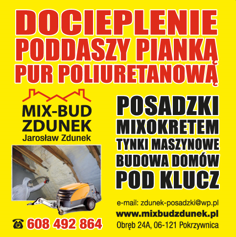 MIX-BUD ZDUNEK- DOCIEPLENIE PODDASZY - POSADZKI - TYNKI MASZYNOWE - BUDOWA DOMÓW POD KLUCZ
