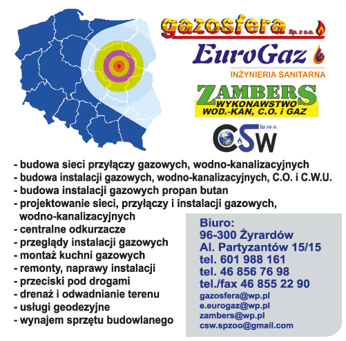 Gazosfera Sp. z o.o. | EuroGaz Inżynieria Sanitarna | Zambers | CSW Sp. z o.o. Żyrardów