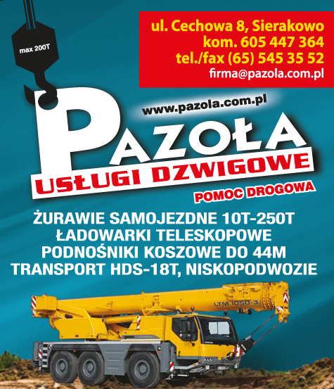 USŁUGI DŹWIGOWE "PAZOŁA" Rawicz -Żurawie samojezdne, Podnośniki koszowe, Transport HDS