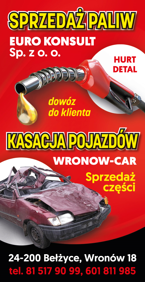 EURO KONSULT Sp. z o.o. Wronów Sprzedaż Paliw | WRONOW-CAR Kasacja Pojazdów, Sprzedaż Części