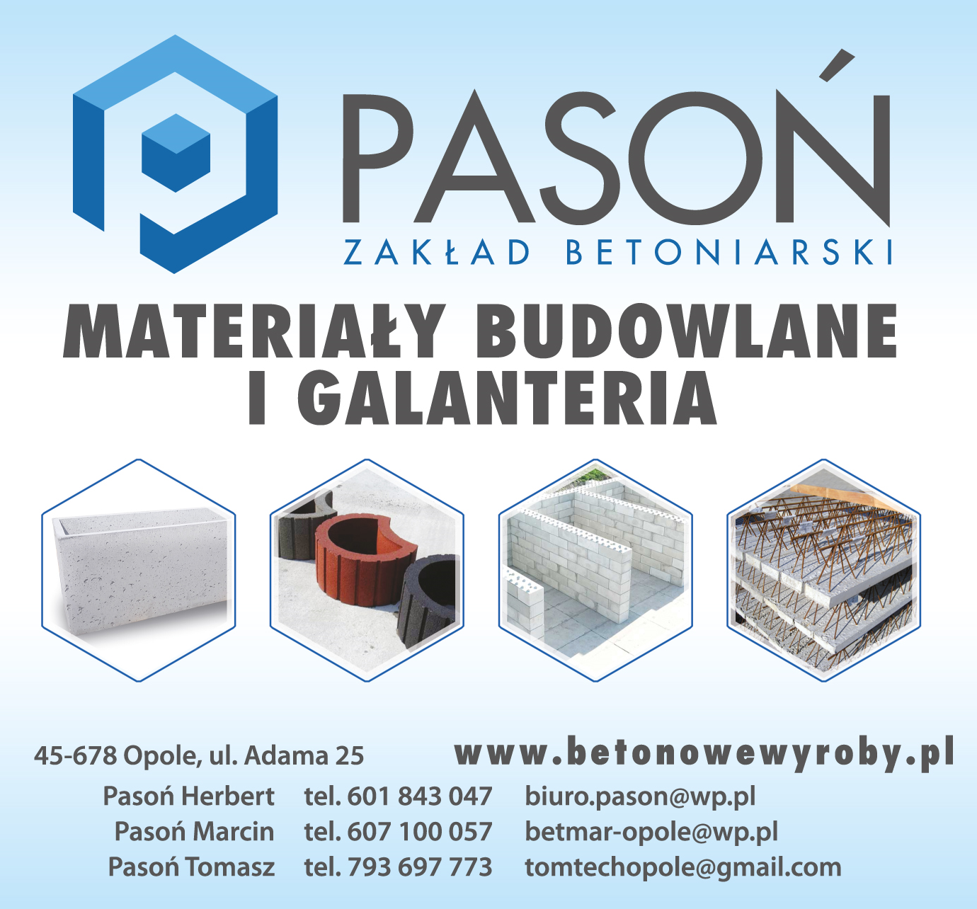 PASOŃ ZAKŁAD BETONIARSKI MATERIAŁY BUDOWLANE I GALANTERIA Opole