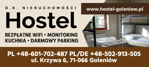 D.K. NIERUCHOMOŚCI | HOSTEL Goleniów Bezpłatne WiFi / Monitoring / Kuchnia / Darmowy Parking