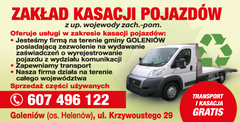 ZAKŁAD KASACJI POJAZDÓW Goleniów Zaświadczenia / Transport / Sprzedaż Części Używanych