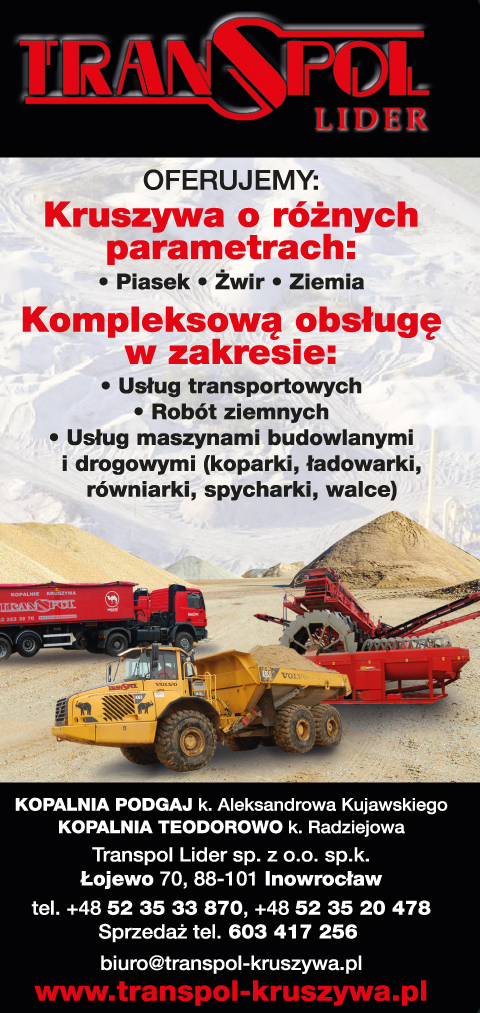 TRANSPOL LIDER Sp. z o.o. sp. k. Łojewo Kruszywa / Usługi Transportowe / Roboty Ziemne