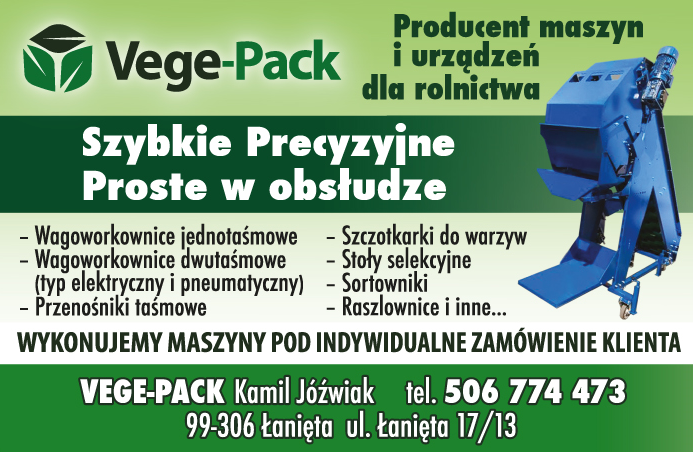 VEGE-PACK Kamil Jóźwiak Łanięta Wagoworkownice / Przenośniki Taśmowe / Szczotkarki Do Warzyw