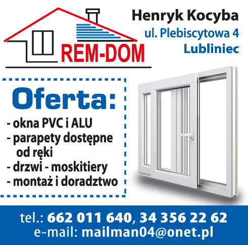 REM-DOM Lubliniec Okna PCV i ALU / Parapety / Drzwi / Moskitiery