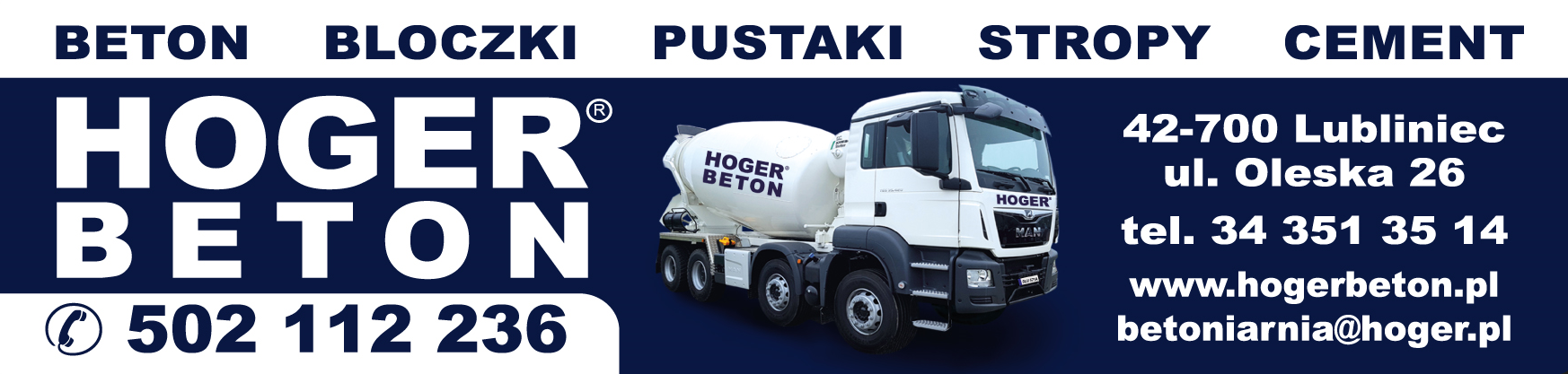 HOGER BETON Sp. z o.o. Lubliniec Beton / Bloczki / Pustaki / Stropy / Cement