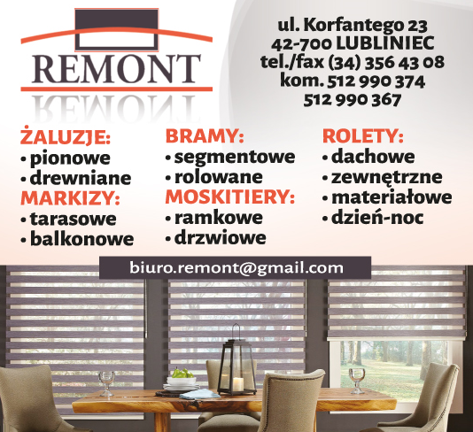 P.W. REMONT Lubliniec Żaluzje / Markizy / Bramy / Moskitiery / Rolety