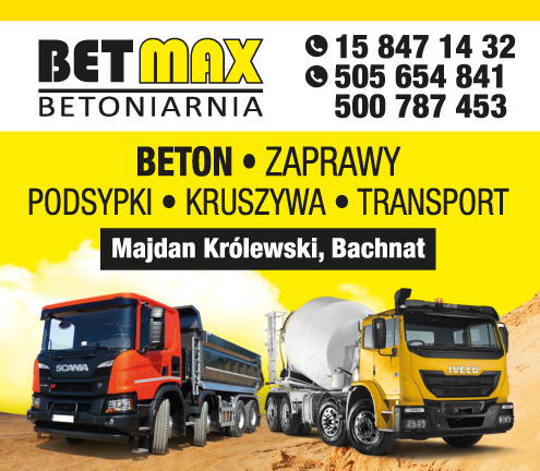 BETMAX BETONIARNIA Majdan Królewski Beton / Zaprawy / Podsypki / Kruszywa / Transport