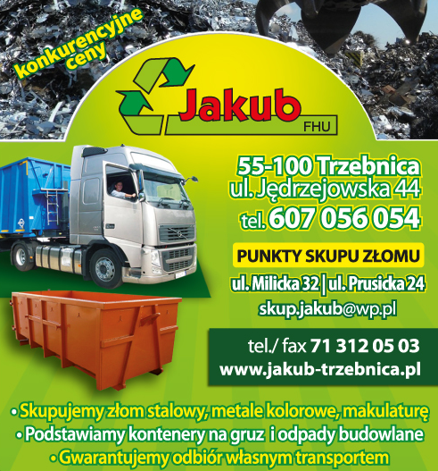 FHU JAKUB Trzebnica Skupujemy Złom Stalowy / Metale Kolorowe / Makulaturę 