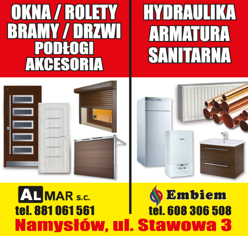 ALMAR s.c. Namysłów Okna / Rolety / Bramy / Drzwi | EMBIEM Hydraulika / Armatura Sanitarna
