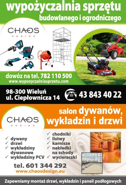 CHAOS DESIGN Wieluń Wypożyczalnia Sprzętu Budowlanego i Ogrodniczego / Salon Dywanów, Wykładzin
