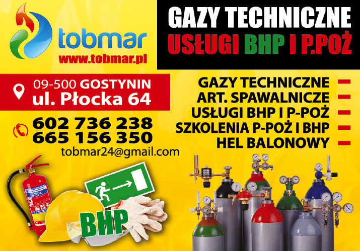 TOBMAR s.c. Gostynin Gazy Techniczne / Usługi BHP i P.POŻ / Art. Spawalnicze / Szkolenia BHP i P.POŻ