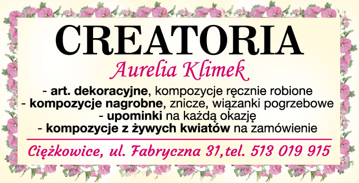 CREATORIA Aurelia Klimek Art. Dekoracyjne / Kompozycje Nagrobne / Kompozycje z Żywych Kwiatów