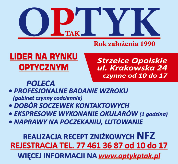 OPTYK PTAK Strzelce Opolskie Badanie Wzroku / Soczewki Kontaktowe / Okulary / Naprawy