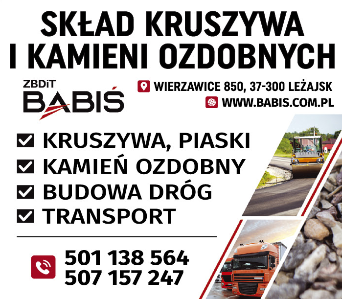 Zakład Budowy Dróg i Transportu BABIŚ Wierzawice Skład Kruszywa i Kamieni Ozdobnych 