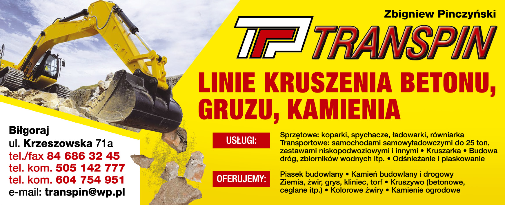 TRANSPIN Zbigniew Pinczyński Biłgoraj Linie Kruszenia Betonu, Gruzu, Kamienie