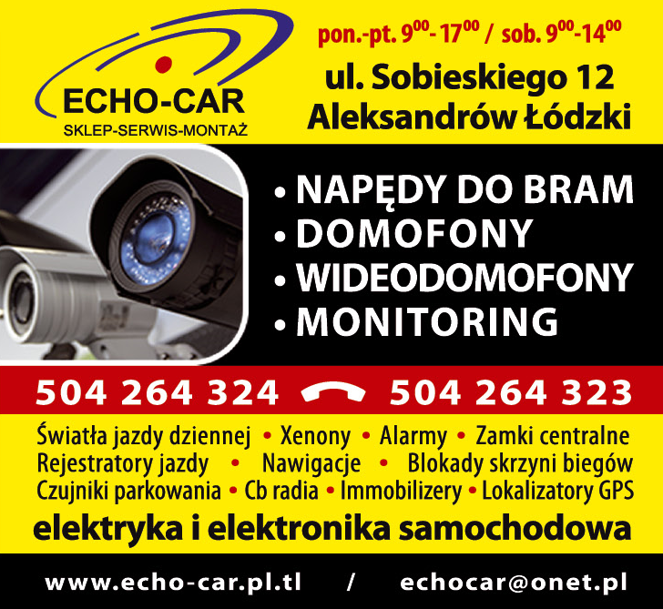 ECHO-CAR Aleksandrów Łódzki Światła Jazdy Dziennej / Alarmy / Immobilizery / Lokalizatory GPS