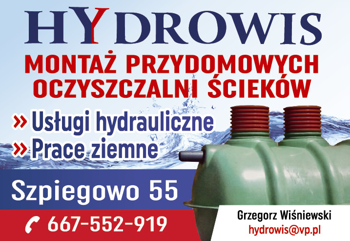 HYDROWIS Grzegorz Wiśniewski Szpiegowo Montaż Przydomowych Oczyszczalni Ścieków / Prace Ziemne 