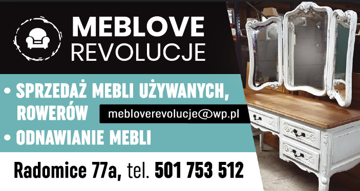 MEBLOVE REVOLUCJE Radomice Sprzedaż Mebli Używanych / Rowerów / Odnawianie Mebli 