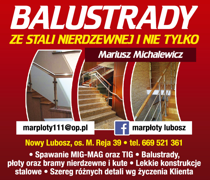 MARPŁOTY Mariusz Michalewicz Nowy Lubosz Balustrady / Płoty / Bramy / Spawanie MIG-MAG oraz TIG