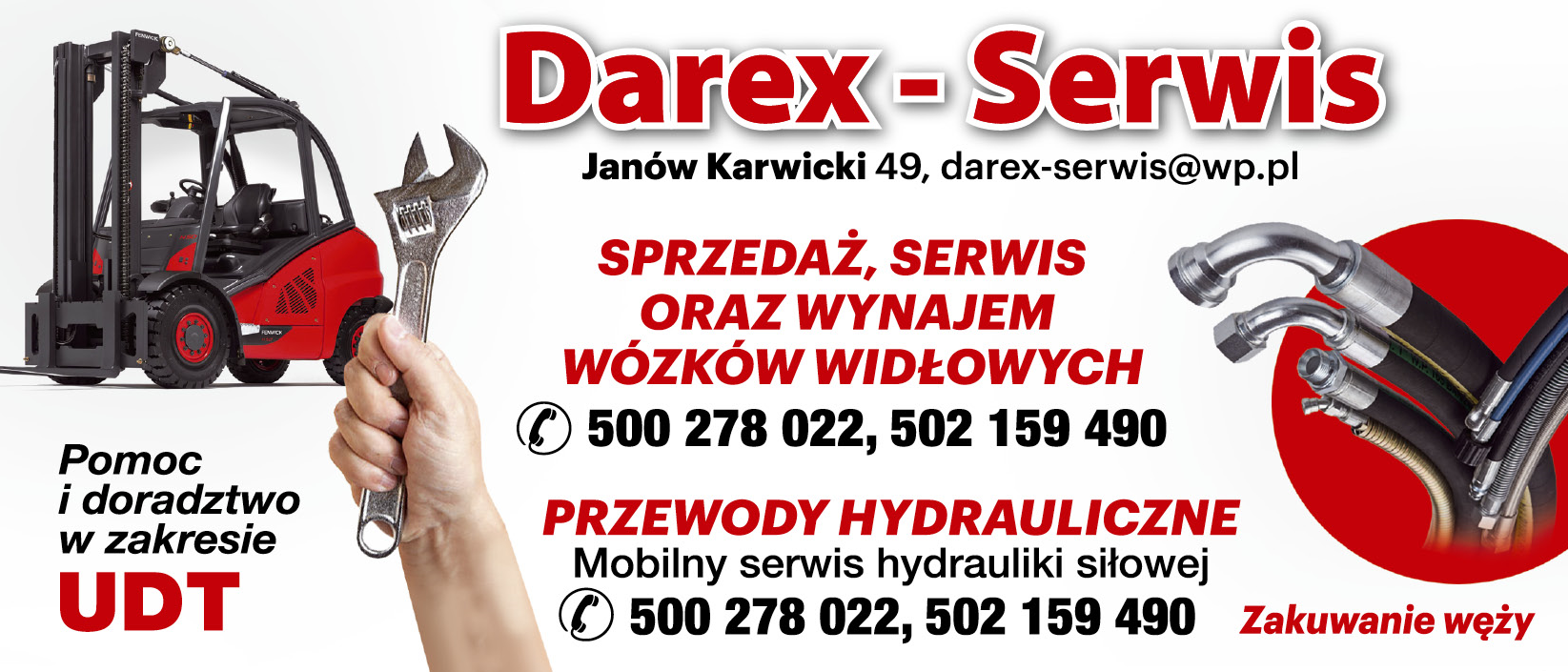 DAREX-SERWIS Janów Karwicki Wózki Widłowe / Przewody Hydrauliczne / Zakuwanie Węży 