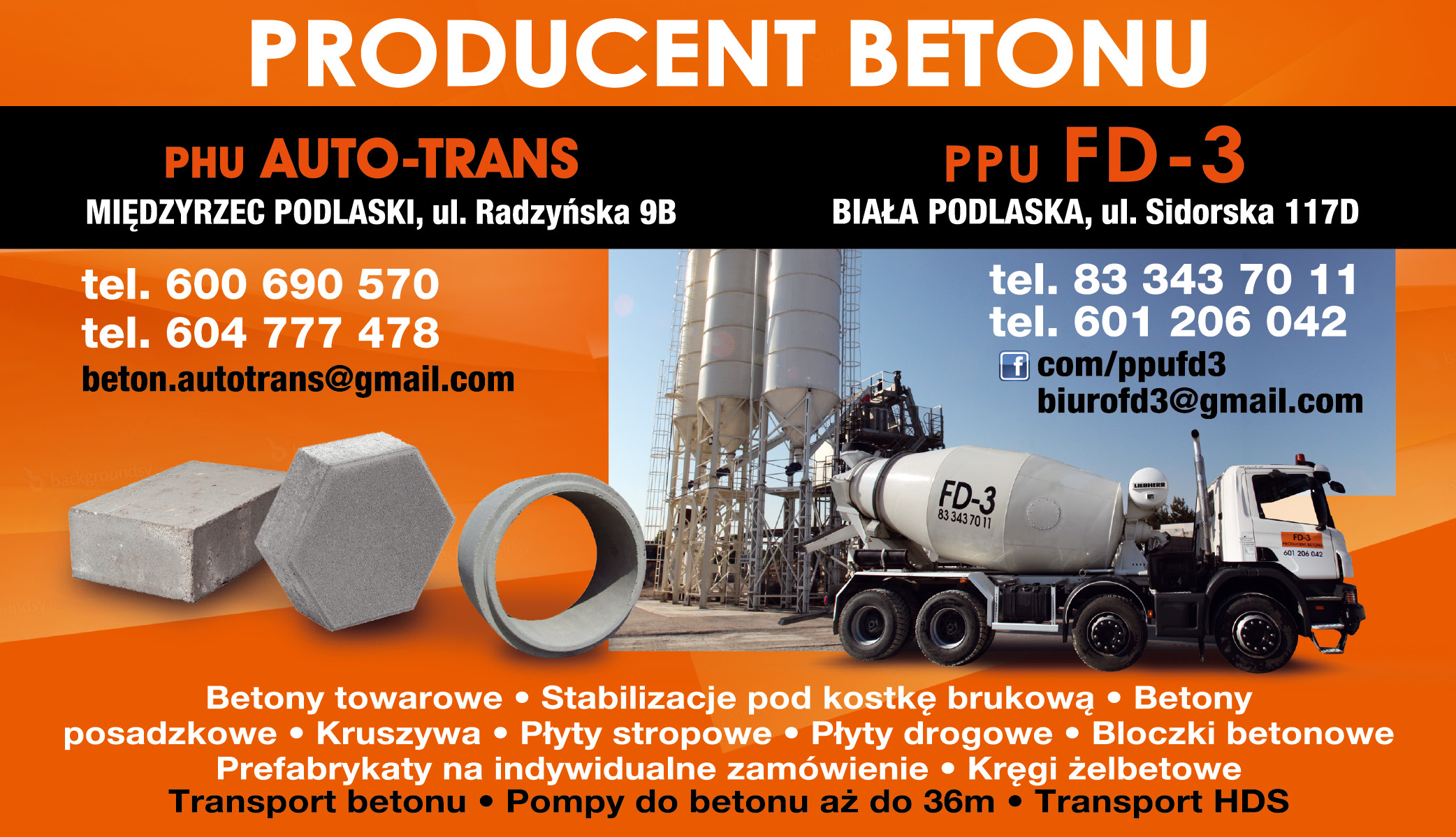 PPU FD-3 Biała Podlaska | PHU AUTO-TRANS Międzyrzec Podlaski Producent Betonu