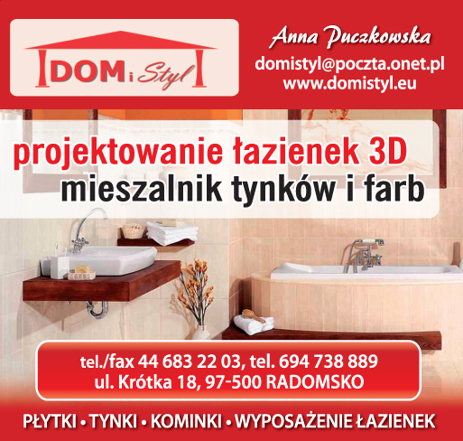 DOM i STYL Anna Puczkowska Radomsko - PROJEKTOWANIE ŁAZIENEK 3D  - MIESZALNIK TYNKÓW I FARB  -PŁYTKi
