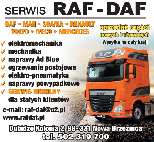 SERWIS RAF-DAF Nowa Brzeźnica - ELEKTROMECHANIKA - MECHANIKA - OGRZEWANIE - ELEKTO- PNEUMATYKA 