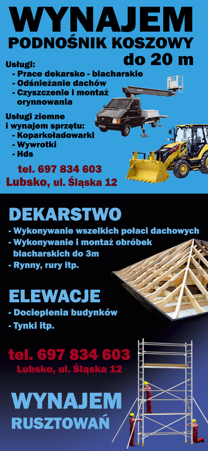 FIRMA BUDOWLANA "DACH-TERM" Lubsko Usługi Ziemne / Dekarstwo / Elewacje / Wynajem Rusztowań